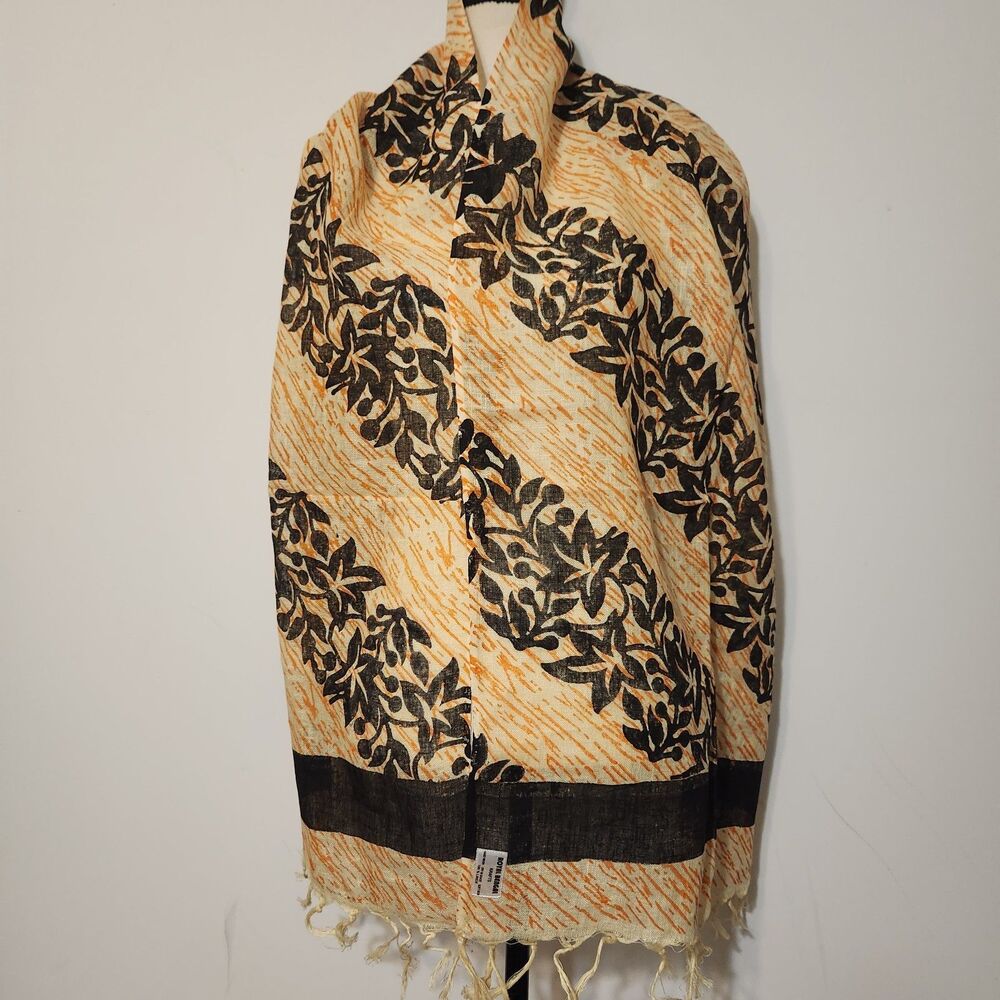 100% Pure Linen Hand Block Print Royal Bengal Krafts Scarf Wrap Stole